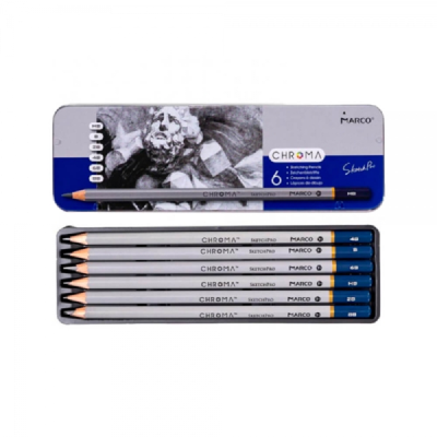 Набір олівців графітових Marco Chroma 6 шт (HB-8B) шестигранних в метал. пеналі (8015-6TN) Набір олівців графітових Marco Chroma 6 шт (HB-8B) шестигранних в метал. пеналі (8015-6TN)