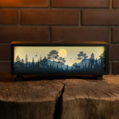 npa1005 Нічник-панорама “Нічний ліс”, чорний (LED, Акумулятор, USB Type-C)