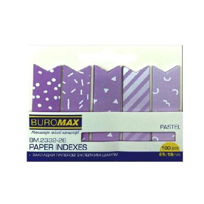 Закладки паперові PASTEL, з клейким шаром, 65x18 мм, 100 арк., бузкові