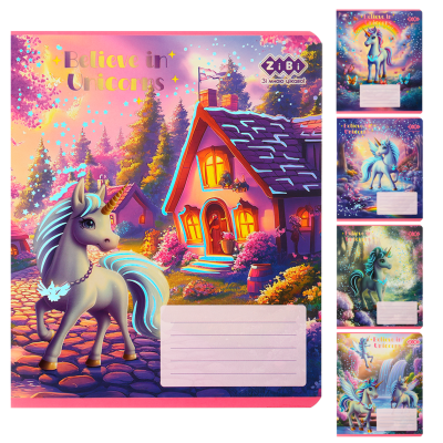 Зошит учнівський шкільний UNICORN, 12 арк., лінія, KIDS LINE