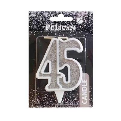 Свічка ювілейна "45" СРІБЛО 7см, TM Pelican (1/32) 
