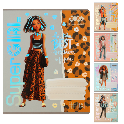 Зошит учнівський шкільний SUPER GIRL, 18арк., клітинка, KIDS LINE