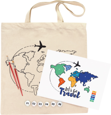 Набір, екосумка-розмальовка, „Lets go Travel“, бавовна 220 г/м2, 38х42см, ROSA Talent