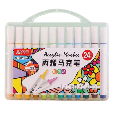 M6128-24 Набір акрил. скетчмаркерів Aodemei трикутн. корп., 24шт., plastic box