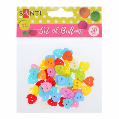 Набор пуговиц Santi "Сердца", пластик, 15 мм, 10 цветов, 50шт. / уп., 742186 (1/200)
