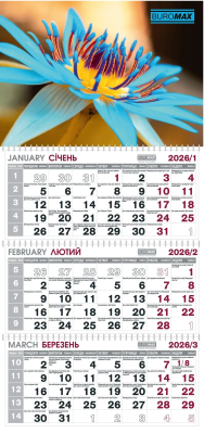 Календар настінний квартальний на 2026 р. (3 пружини) квіти