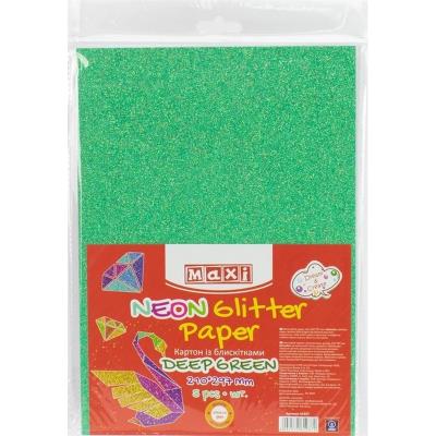 Картон з блискітками флуоресцентний 290±10 г/м2. Формат A4 (21х29,7см), холодний зелений (1 шт)