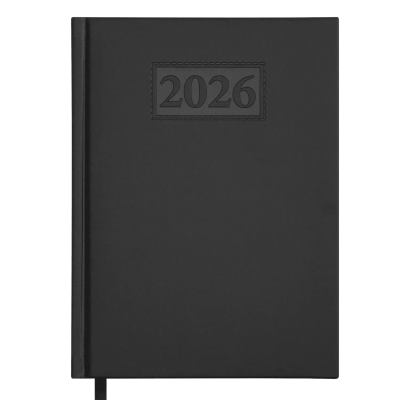 Щоденник датов. 2026 GENTLE, A5, чорний, штуч. шкіра/поролон