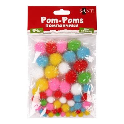 Помпони SANTI з люрексом голографічним, кольорові (d-8мм, 12мм, 20мм), 54шт./уп
