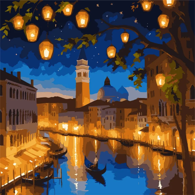 Картина за номерами SANTI "Нічна Венеція", 40*40см, LED підсвітка