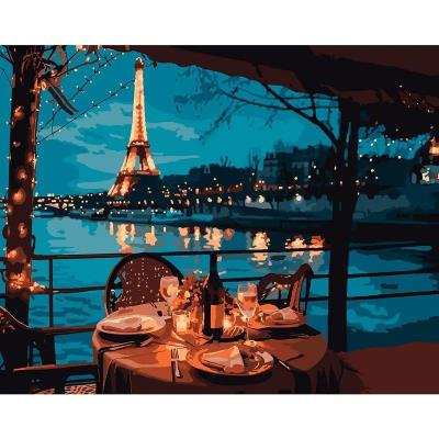 Картина за номерами SANTI "Романтична вечеря в Парижі", 40*50см, LED підсвітка