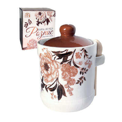 Банка для меду з дерев'яною ложкою "Розпис" 400 мл Банка для меду з дерев'яною ложкою "Розпис" 400 мл