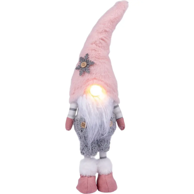 Новорічна м'яка іграшка Novogod'ko "Гном" у рожевому ковпаку, 45см, LED ніс