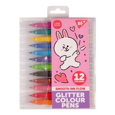 Фломастери Yes 12 кольорів "Line Friends ", гліттер Фломастери Yes 12 кольорів "Line Friends ", гліттер