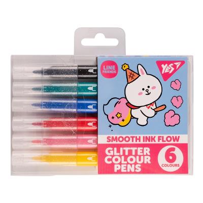 Фломастери Yes 6 кольорів "Line Friends ", гліттер Фломастери Yes 6 кольорів "Line Friends ", гліттер
