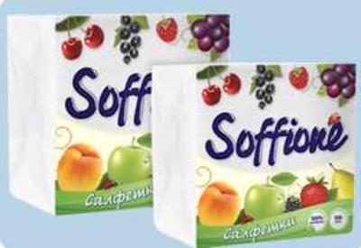 Серветки Soffione, целюлозні, одношарові, 33*33 см, 100 шт, білі (1/100) Серветки Soffione, целюлозні, одношарові, 33*33 см, 100 шт, білі (1/100)