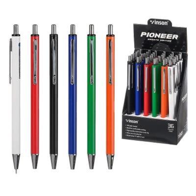 Ручка автомат масл.Vinson "Pioneer" 0,7мм, синя, металеві. корпус, mix, 36шт/уп