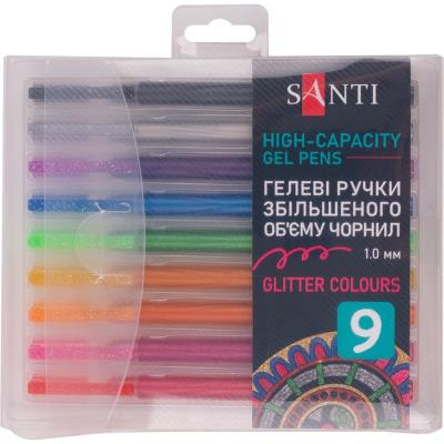 Набір гелевих ручок збільшеного об'єму чорнила SANTI "Glitter" 9 шт.