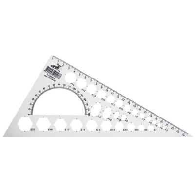 Трикутник 25 см білий з шовкографіею+транспортир і геометричні фігури 