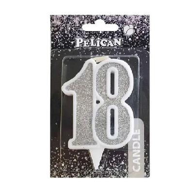 Свічка ювілейна "18" СРІБЛО 7см, TM Pelican (1/32) 