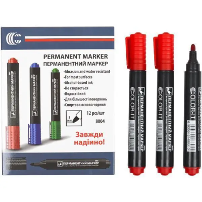 HW8004 Маркер перм.червоний., 12шт (DSCN0864)