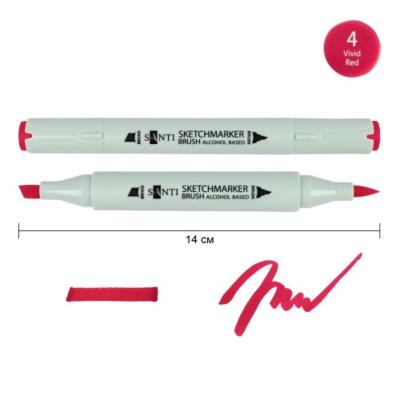 Маркер спиртовий SANTI "Brush" SA-4, яскраво-червоний