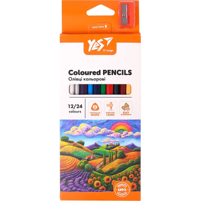 Олівці кольорові Yes 12/24 кол. "Orange Line" з точилкою
