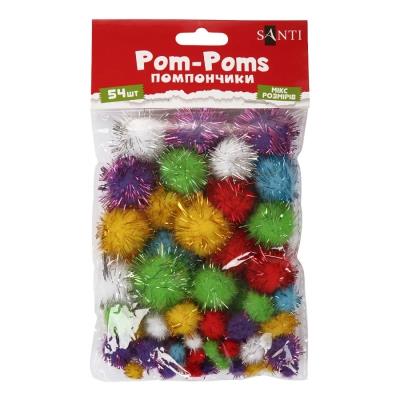 Помпони SANTI з люрексом, кольорові, (d-8мм,15мм,25мм), 54шт./уп