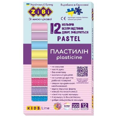Пластилін PASTEL 12 кольорів, 200г (8 пастель + 4 глітер), KIDS Line