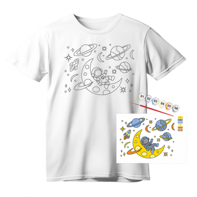 Набір, футболка-розмальовка, „Space Adventures“, бавовна 100%, розмір S, ROSA Talent Набір, футболка-розмальовка, „Space Adventures“, бавовна 100%, розмір S, ROSA Talent