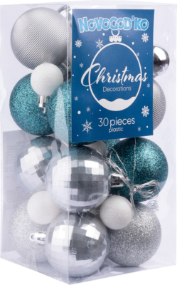 Набір новорічних куль Novogod'ko №4, 30 шт/наб, срібло/смарагд