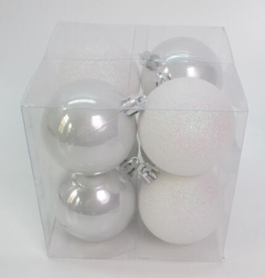 Набір новорічних куль Novogod'ko, пластик, 8см, 4 шт/уп, білий матовий Набір новорічних куль Novogod'ko, пластик, 8см, 4 шт/уп, білий матовий