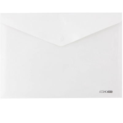 Папка-конверт А5 прозрачная на кнопке Economix, 180 мкм, фактура "глянец",белая