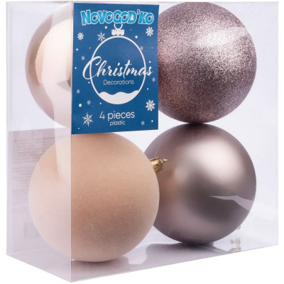 Набір новорічних куль Novogod'ko, пластик, 10см, 4 шт/уп, шампань, 1 сорт Набір новорічних куль Novogod'ko, пластик, 10см, 4 шт/уп, шампань, 1 сорт