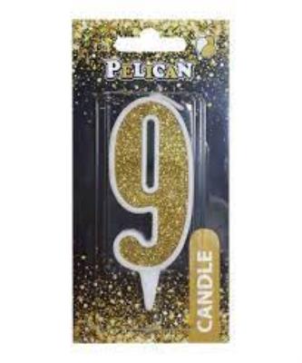 Свічка для торта цифра "9" ЗОЛОТО 7см, TM Pelican (1/12)