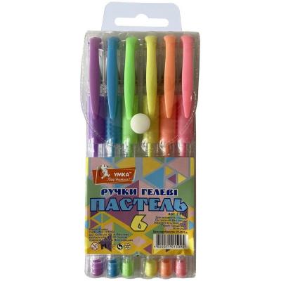 Набір ручок гелевих, 6 кольорів, Pastel, ГР55, УМКА (прогумований грип)