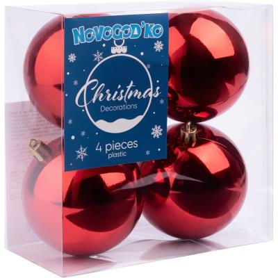 Набір новорічних куль Novogod'ko, пластик, 8см, 4 шт/уп, червоний глянець