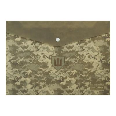 Папка-конверт на кнопці MILITARY, А4, непрозорий матовий, пластик, зелений