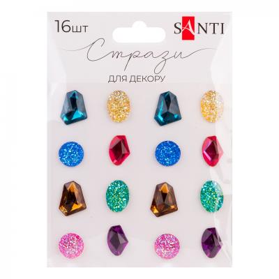 Стрази SANTI самоклеючі "Diamonds" різнокольорові, 16 шт