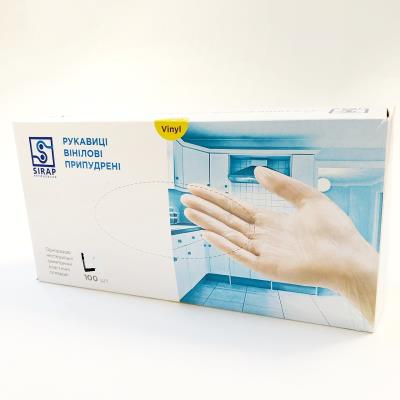 Рукавички оглядові, вінілові, білі "L", уп.100пар (1/100) Рукавички оглядові, вінілові, білі "L", уп.100пар (1/100)