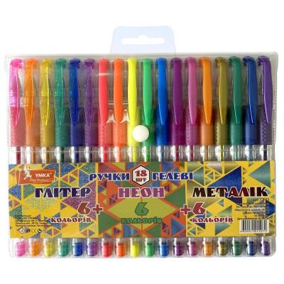 Набір ручок гелевих прогумований грип.6+6+6 кол.Glitter+Neon+Metalic, ГР53, Умка (1/12/48) Набір ручок гелевих прогумований грип.6+6+6 кол.Glitter+Neon+Metalic, ГР53, Умка (1/12/48)