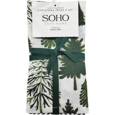 Кухонний текстиль SOHO Наб. руш. 40*40см бавовна 100% Christmas trees 4 шт. (BS 45565S/1)