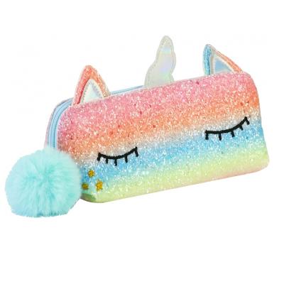 Пенал на 1 відділення з блискітками та помпоном Пенал на 1 відділення з блискітками та помпоном