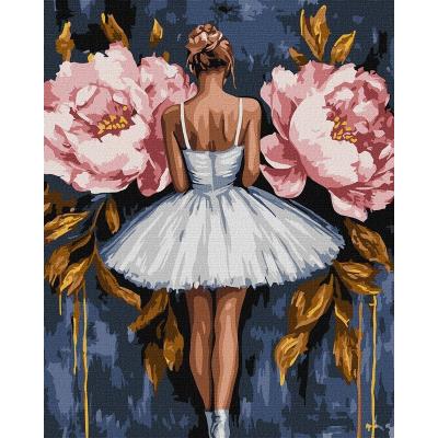 Набір для розпису по номерах "Балерина з рожевими півоніями з фарбами металiк extra" 40x50см Набір для розпису по номерах "Балерина з рожевими півоніями з фарбами металiк extra" 40x50см