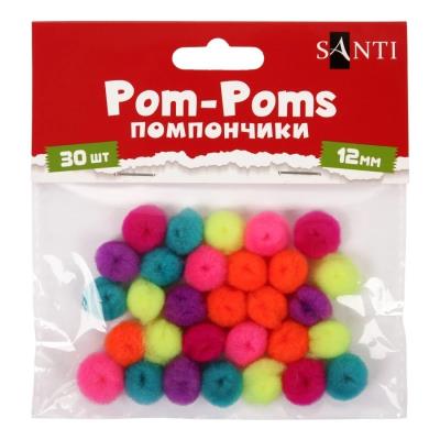 Помпони SANTI неонові кольори, асорті, акрил, d-12мм, 30шт./уп