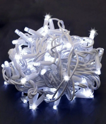 Вулична 100 LED, 10м, білий каучук 3,3мм, білий+FLASH (20) 