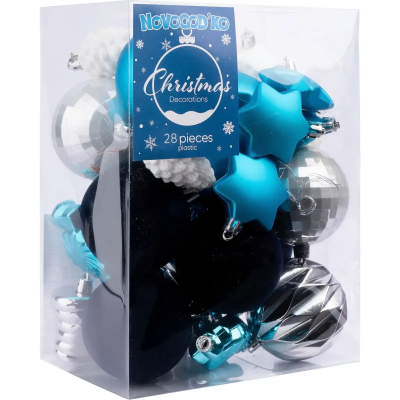 Набір новорічних куль Novogod'ko №1, 28 шт/наб, синій/срібло