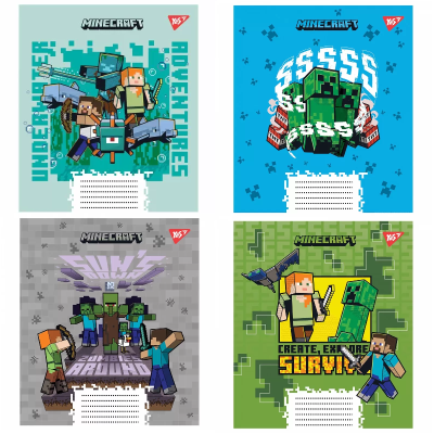 Тетрадь школьная Yes Minecraft, 12 листов, косая линия, 766561 (1/25/500)