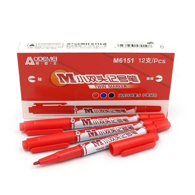 M6151 Маркер двостор. перманент Aodemei, лінер/тонк червон. 12шт/єтік