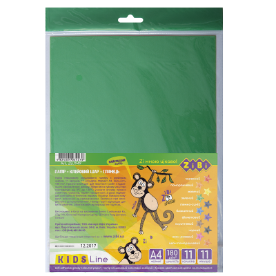 Папір кольоровий, самоклеючий А4, 11 арк., 11 кол.(9ст.+2 неон), ZB.1949